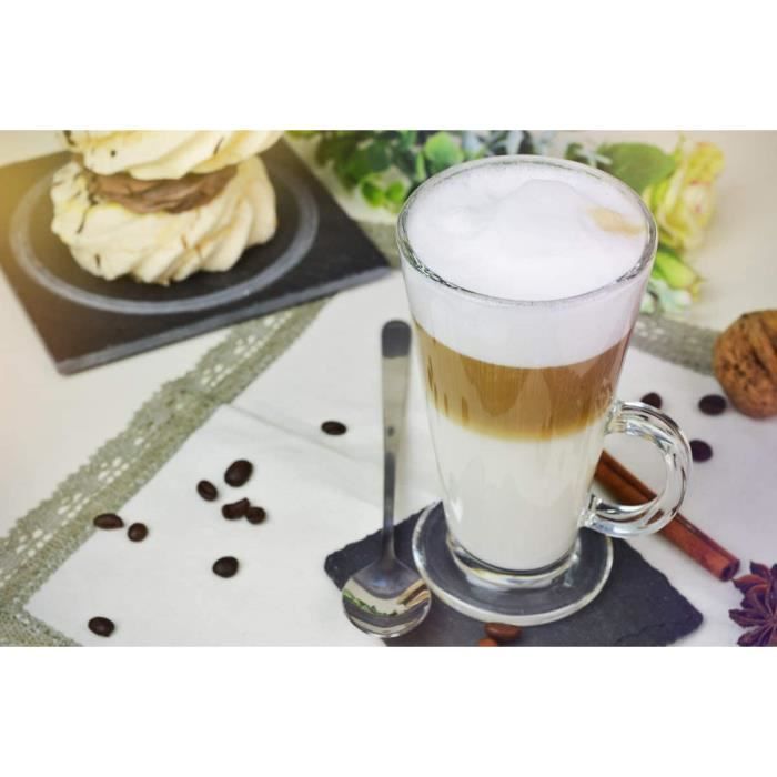 6 Tasses à Latte Macchiato avec Poignée et Cuillères Longues - 300ml -  Taille Idéale pour les Machines à Café - Lavable au Lave-vaisselle :  : Cuisine et Maison