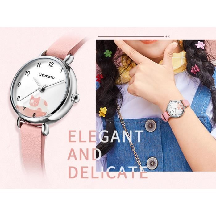 Montre Femme Dorée Bracelet Synthétique Marron