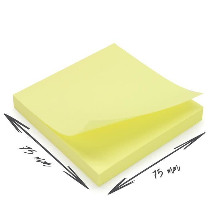 Notes autocollantes de couleur Pastel 75 x 75 mm