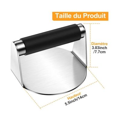 Presse Hamburger Inox Set Smash Burger Mnam - Presse à Hamburger Antiadhésive Et Spatule En Acier Inoxydable Poussoir A Saucisse