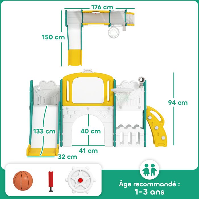Aiyaplay Toboggan pour enfant multifonction - télescope, panier basket... pas cher