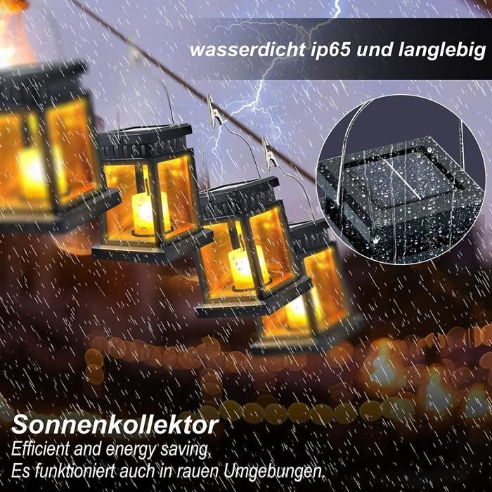 Lot de 2 lanternes solaires avec effet de bougie Éclairage solaire pour  extérieur Décoration de jardin Lanterne solaire en forme de bougie.[Classe  énergétique A+++]