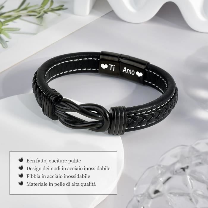 Bracelet Cuir Homme Gkmamrg - Gravure 'Je T'aime' - Fermeture Magnétique - Cadeau Anniversaire/Papa