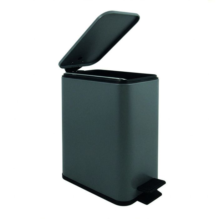 Spirella Poubelle à Pédale 5 Litres Modèle Erik - Rectangulaire, Fermeture Douce Slow Close, Pédale Antidérapante, Gris Mat