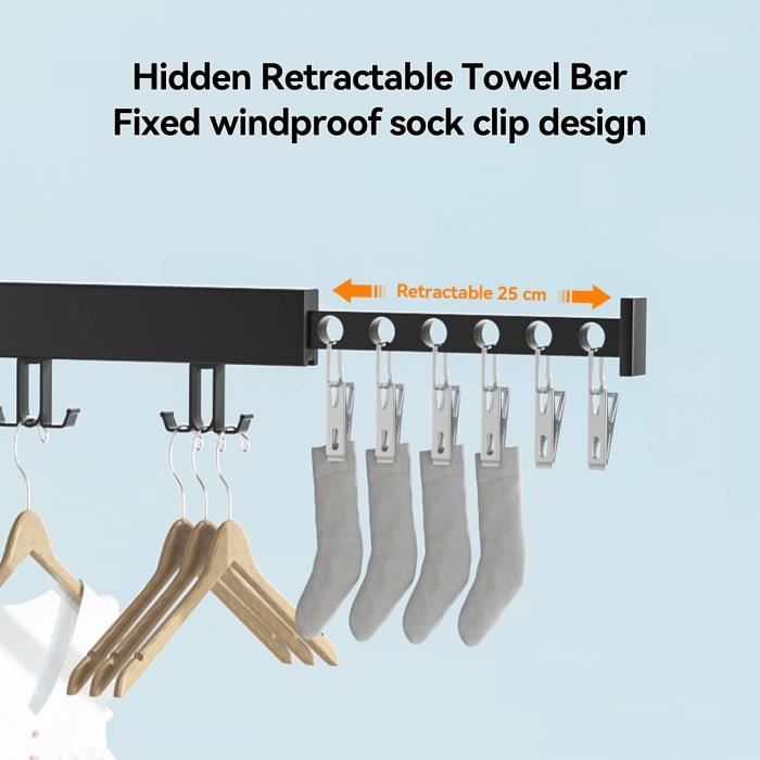 Étendoir à Linge Mural Rétractable BAICIWE - 2 Plies, Économiseur D'Espace | Support 100kg | Pour Balcon, Salle De Bain