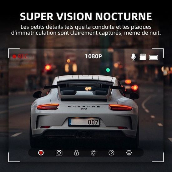 Dashcam 3 Canaux 1080P - Avant/Intérieur/Arrière - 170° - Carte SD 32GB Incluse