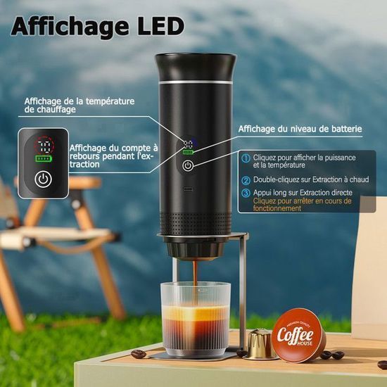 Machine à Café Portable Expresso 20 Bars Avec Batteries Amovibles 2x7500mAh - Compatible Capsules Nes*, Café Moulu, Pour Camping, Voiture, Voyage