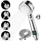 YANX Pommeau de Douche à Température Digitale, Economie deau Haute Pression, Avec Tuyau de 1,5m et Support, avec Arrêt d'eau, 4 modes