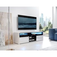 Meuble TV / Meuble de salon - MARIO - 140 cm - blanc mat / noir brillant - avec LED - 4 niches ouvertes - 2 compartiments fermés