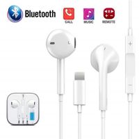 Ecouteurs filaires Bluetooth pour iPhone 7 8 Plus X XR XS Max - Blanc - Casque avec micro - Réglage du volume