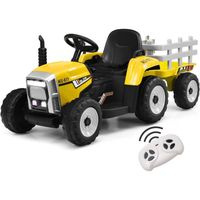 Tracteur Électrique Enfant avec Remorque - GOPLUS - Jaune - LED et Musique - Ceinture de Sécurité