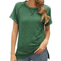 WOUNGZHA T-shirts à manches courtes pour femmes hauts tuniques amples t-shirts décontractés à col rond pour femmes chemisiers-Vert
