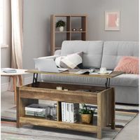 Table Basse Extensible GIANTEX Avec Rangement Caché – Plateau Relevable 106x55 Cm – Gris, Bois Et Métal