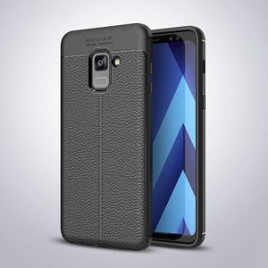 COQUE - BUMPER Coque Samsung Galaxy A8 (2018) Litchi Leather Conception Téléphone Portable Etui-Noir