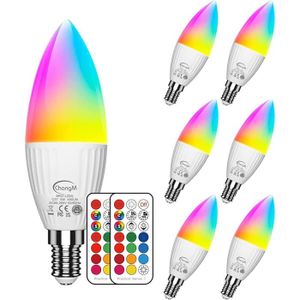 AMPOULE - LED Ampoule LED E14 5W (équivalent 40W), ampoule de bougie, Couleur RGB + Blanc Froid 5700K  Dimmable par Télécommande (lot de 6)