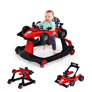 YOUPALA - TROTTEUR DREAMADE Trotteur Bébé Evolutif 3 en 1 Pliable avec Hauteur Réglable, Musique et Lumière, Forme de Voiture, pour 6-18 Mois, Rouge