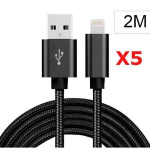 CÂBLE TÉLÉPHONE X5 Cable Metal Nylon Renforce Chargeur USB Couleur Noir pour IPhone Longueur 2m Tréssé Compatible IPhone 7/8/X/Xr/11/12 X5 Little 