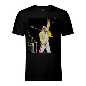 T-SHIRT T-shirt Homme Col Rond Noir Queen Freddie Mercury Wembley Veste Jaune Rock