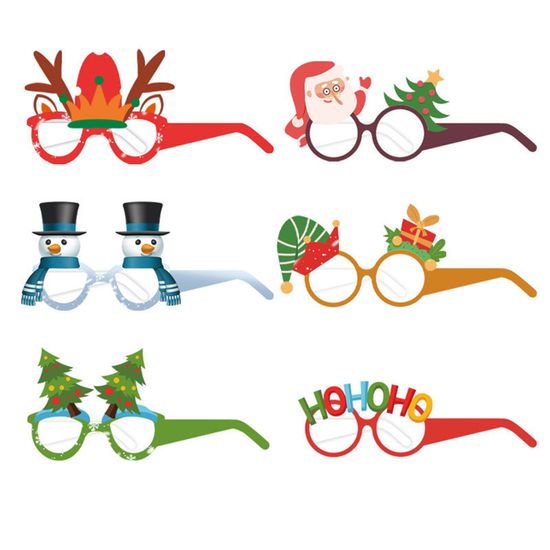 Lot De 6 Lunettes De Fête De Noël - Montures Décoratives Père Noël, Sapin, Rennes...