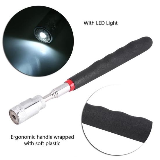 Outil De Ramassage Magnétique Flexible VALICLUD - Avec Lumière LED Et Griffes, Pour Mécanique Auto Et Espaces étroits