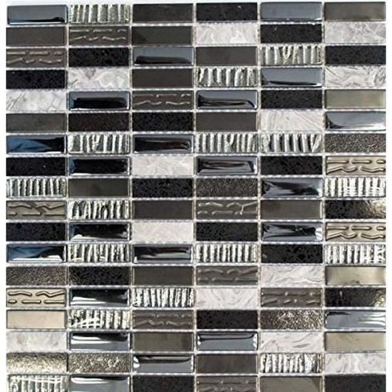 Mosaïque Murale Gris Translucide - Carreaux Composite Verre Cristal & Pierre Bleue Mosani Mosaik
