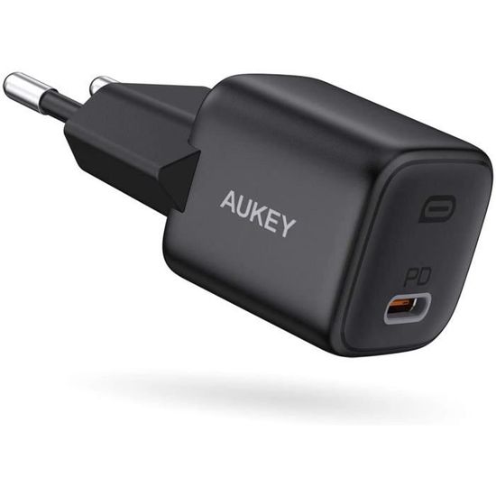 Aukey Chargeur USB-C avec Power Delivery 20W, Chargeur USB de r&eacute;seau Compact, Compatible avec iPhone XS-Max-XR, Google Pi155