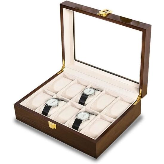 Boîte à Montres 20 Fentes Bois Massif Double Couche - Vitrine Rangement Montres Hommes Rétro