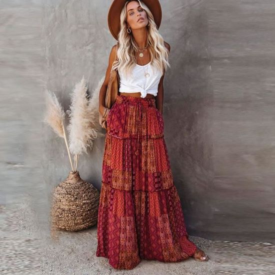Jupe taille haute irisée imprimé floral - Framboise