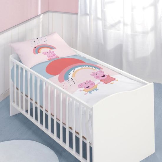 Parure de lit bébé 100% flanelle de coton - PEPPA PIG RAINBOW - 100x135 cm - Licence officielle