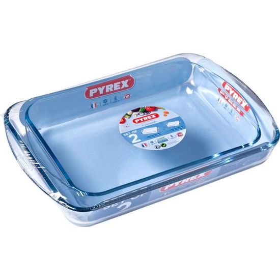 Pyrex Plat à Four Rectangulaire Essentials 35 X 23 Cm - 2,6 L, Verre Borosilicate Résistant Aux Chocs Thermiques