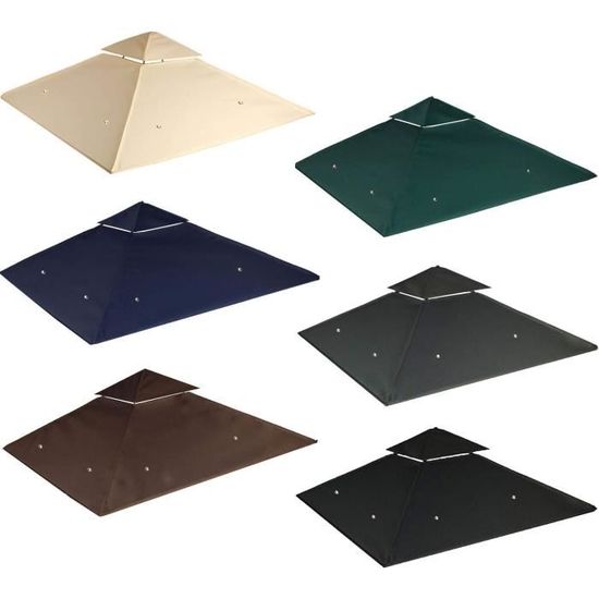 Ensemble Complet Toile De Toit Et Rideaux Beige Pour Tonnelle 3x3 M Elusa - Toile De Rechange Pergola Toile De Remplacement