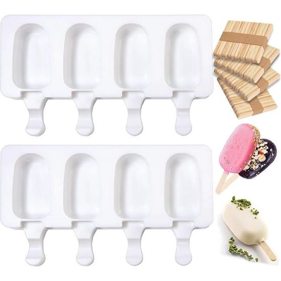 Moule Glace 8 Cellules, moule glace,Moulle Magnum Cake Four Réutilisables avec 100 Batonnets