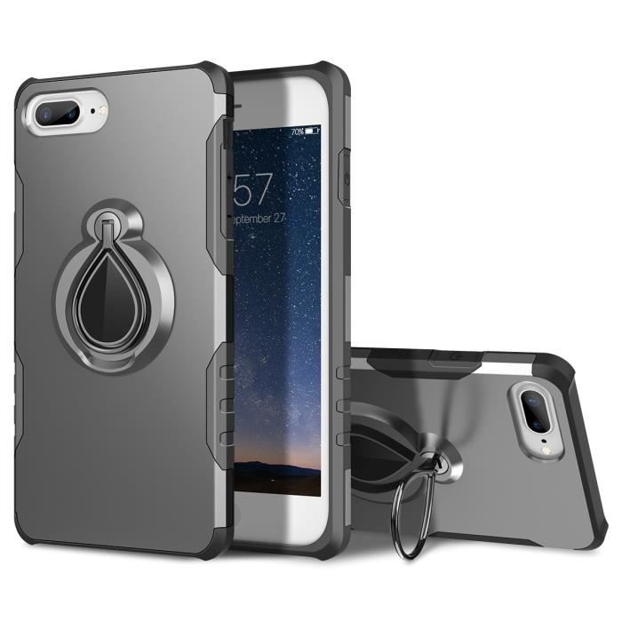 Coque iPhone 7Plus Coque arrière TPU souple 2 en 1 + PC rigide avec protection anti-chute Design double couche Gris
