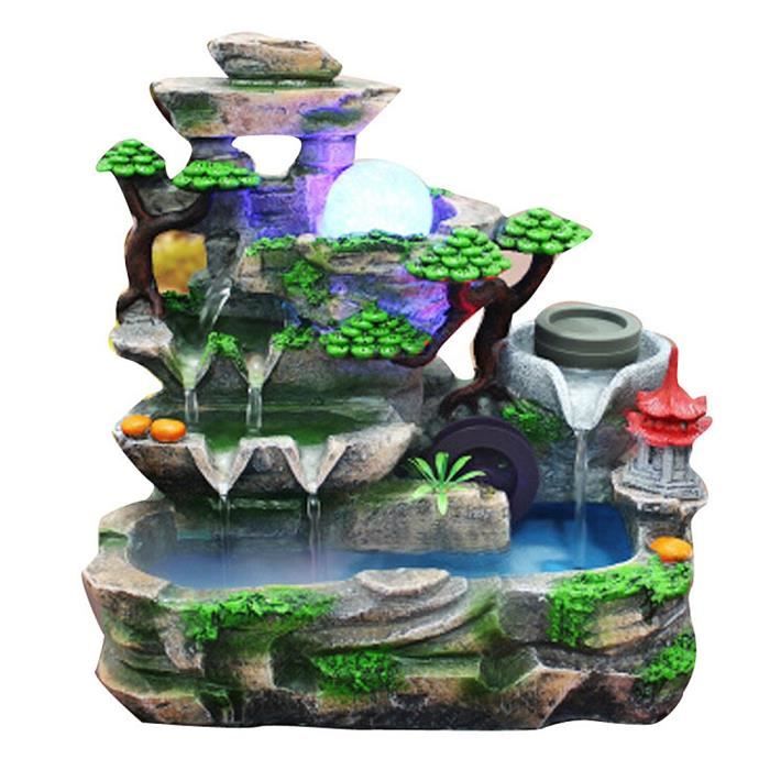Ornement de décoration de paysage de fontaine d'eau résine unique avec l'effet d'atomisation (UE 220V)-MEN