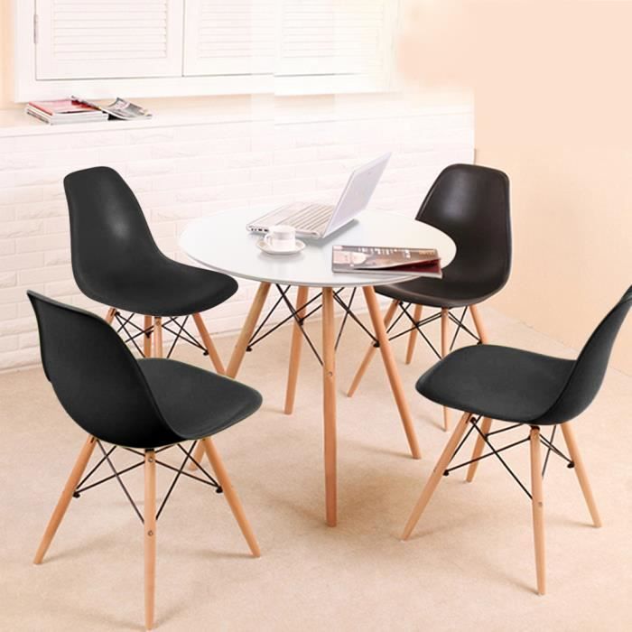 TONGJAA 1 Table de Salle à Manger Ronde Blanc + 4 Chaises Noir Style Scandinave Table Basse Eiffel Grande Capacité de Charge