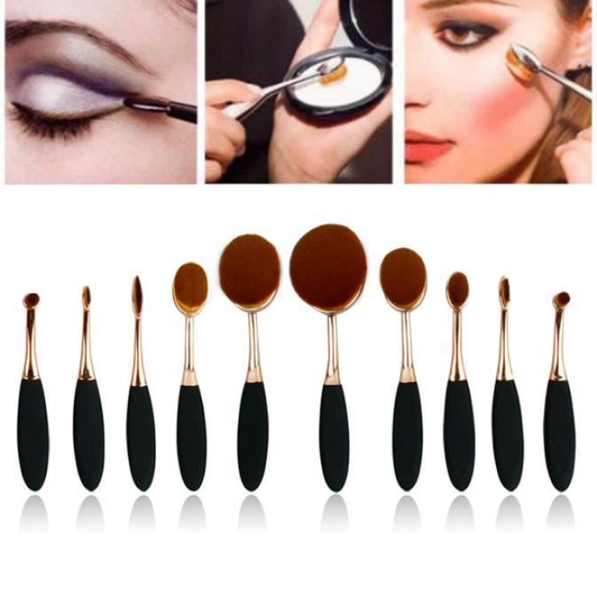 10PC / Set Brosse à dents Sourcils Eyeliner Fondation Lip Oval Pinceaux d'or