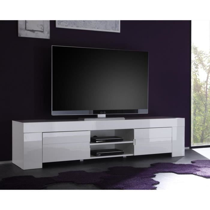 Meuble TV hifi blanc laqué design ESMERALDA L 191 x P 50 x H 45 cm Blanc