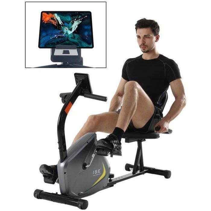 ISE Vélo d'appartement semi-allongé-Vélo Couché Magnétique-8 Niveaux de résistance réglables-Masse d’inertie 6 kg-Roues de Transport