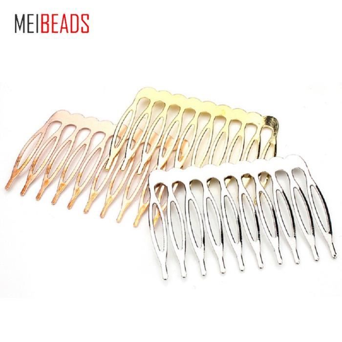 10 pièces-lot 5-10 cheveux ornements dent métal peigne Rhodium or couleur Base matériel bricol - Modèle: Rose gold10 - MIZBFSB04467