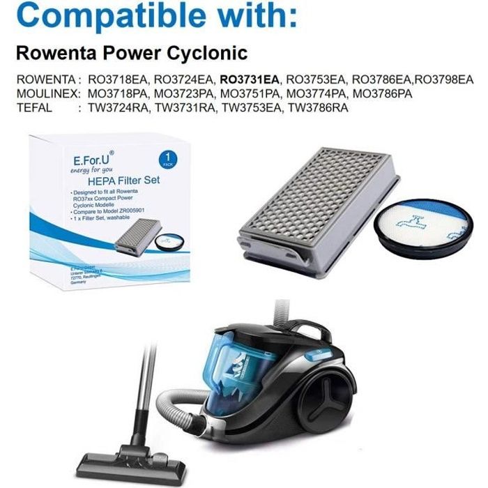 Kit Filtre Pour Hepa Rowenta Rowent Staubsauger Compact Puissance Ro3715 Ro3759 Ro3798 Ro3799 Kit Aspirateur