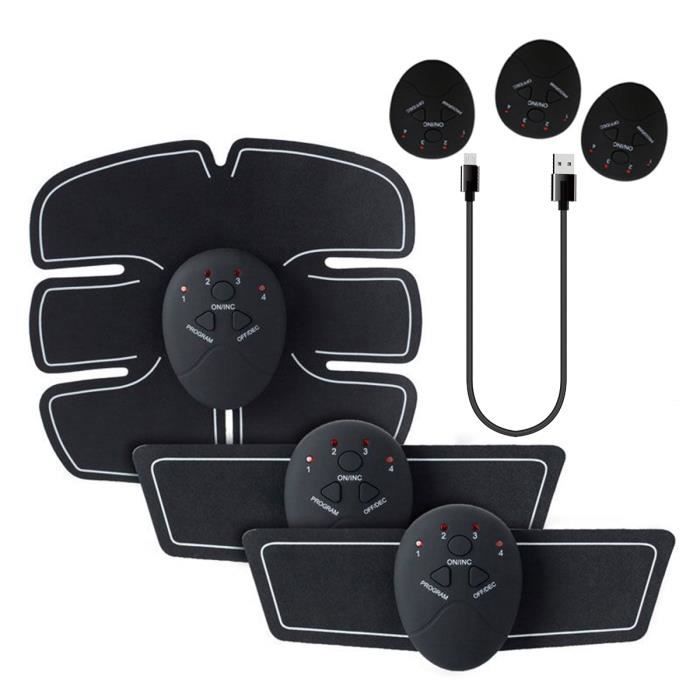 6pcs Entraînement Abdominal Muscle, Exercice Fitness Stimulateur Muscles, ABS rechargeable USB 4 en 1 Fitness Trainer (UK)-LEY