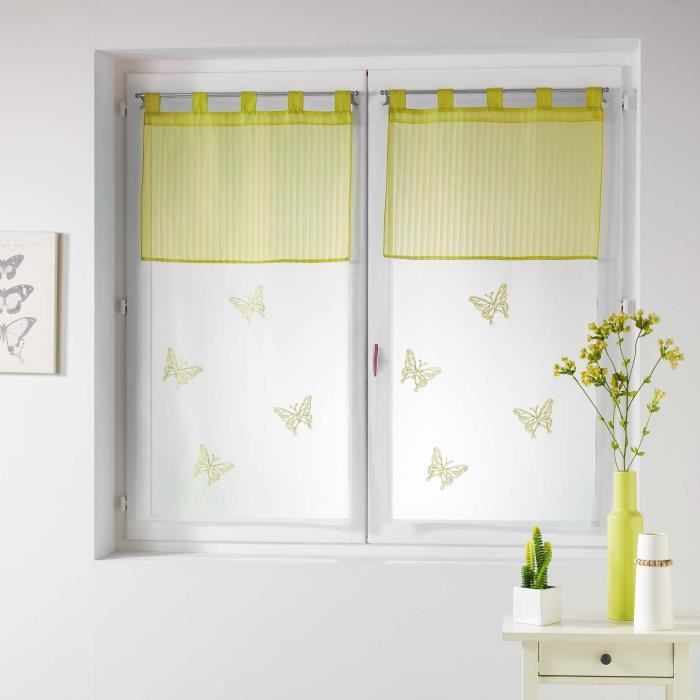 CDaffaires Paire droite passants 2 x 60 x 90 cm voile brode top raye chrysalide Anis
