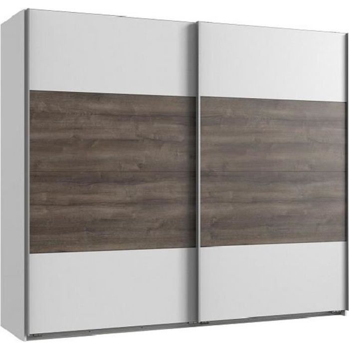 Armoire EVA portes coulissantes largeur 225 cm blanc / chêne châtaigne blanc Bois Inside75