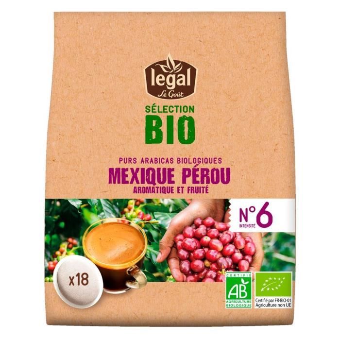 LEGAL Cafés Selection Bio Mexique Perou - 18 Dosettes - 125 g