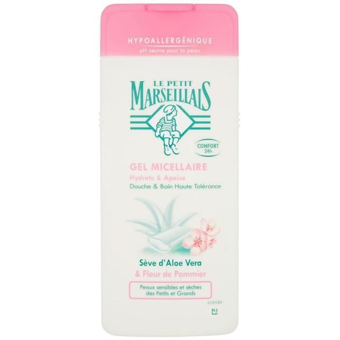 LOT DE 9 - LE PETIT MARSEILLAIS : Gel MICELLAIRE douche bain sans savon Aloe vera & fleur de pommier 650ml