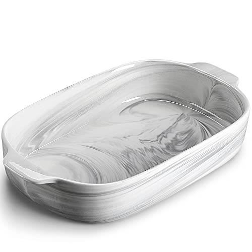 MALACASA Série Bake,Plat à Four Rectangulaire en Porcelaine Marbre- 36.5cm 3100ml - Moules à Pâtisserie Résistants Moules à Soufflé