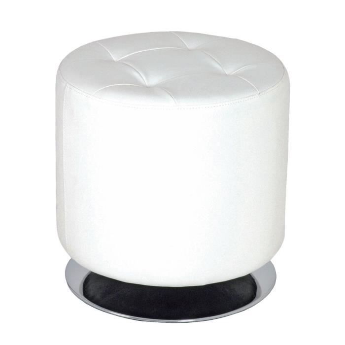 Pouf rond 40 cm blanc et chromé