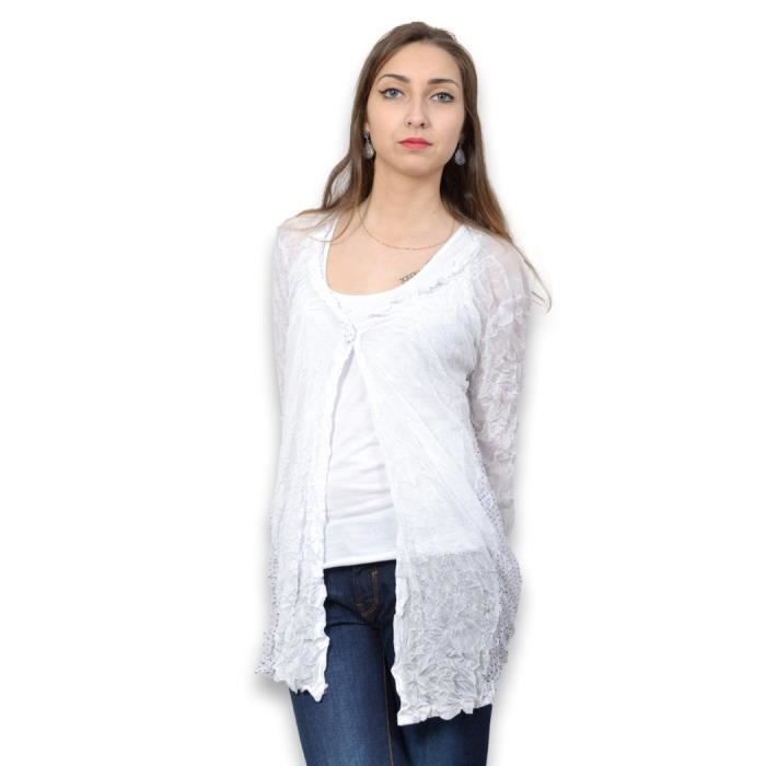 BELLE&COEUR - Gilet femme manches longues - Gilet femme taille XL de couleur blanc