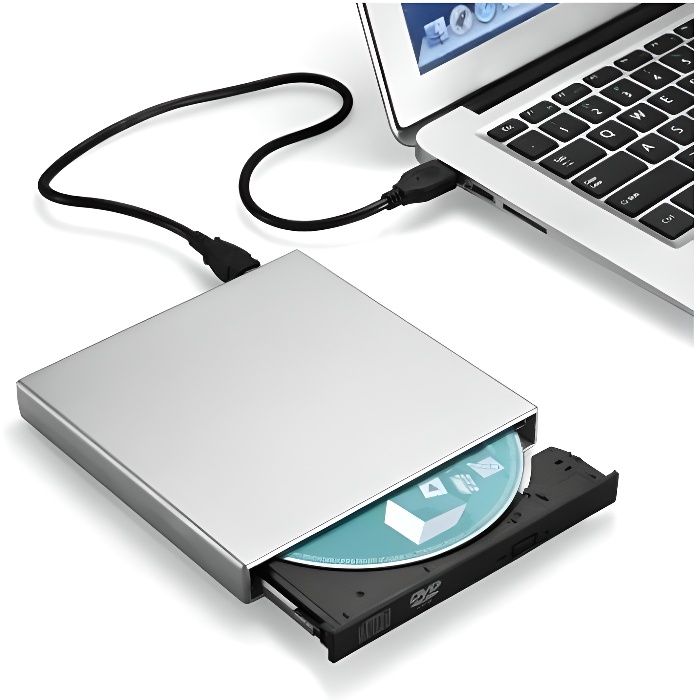 OEM - Lecteur/Graveur CD-DVD-RW USB pour PC ASUS Chromebook Branchement Portable Externe (ARGENT)