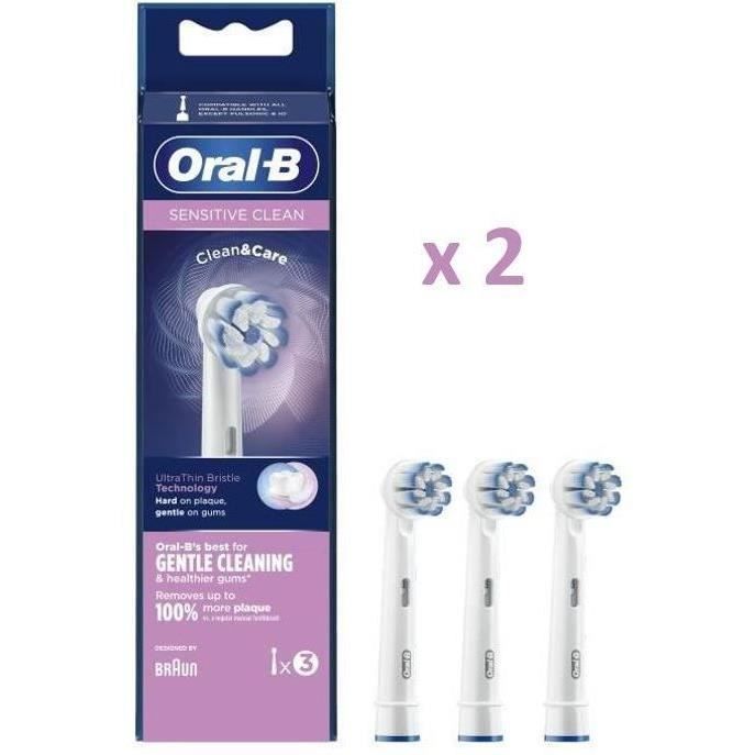 Oral-B - Pack de 2 : Sensitive Clean Brossette, 3 brossettes (x2) - Blanches
